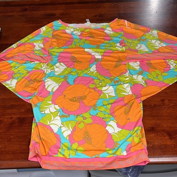 Trina Turk Playa De Flor Cover-Up S/M Orange Blue Kimono Style Sleeves Floral - Picture 8 of 10